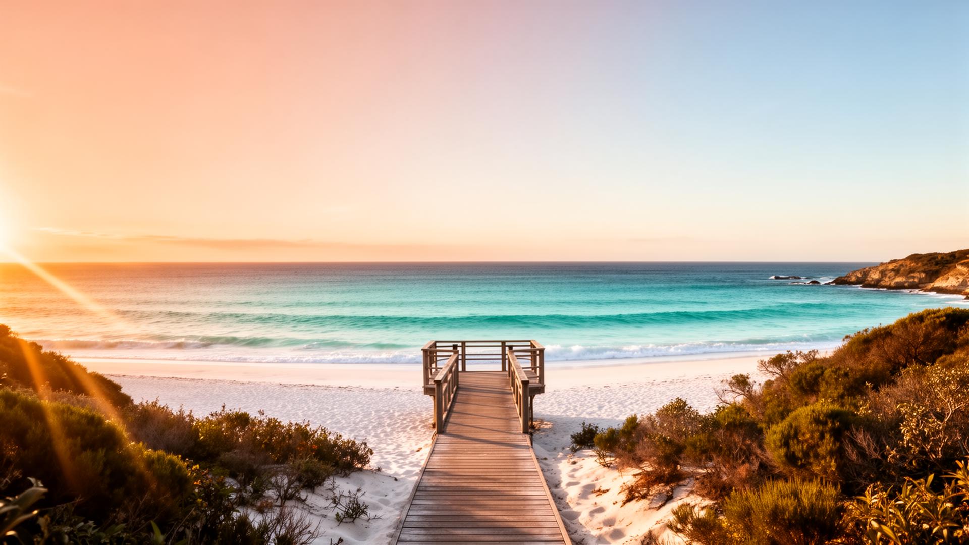Stunning turquoise Western Australian coastline at golden hour